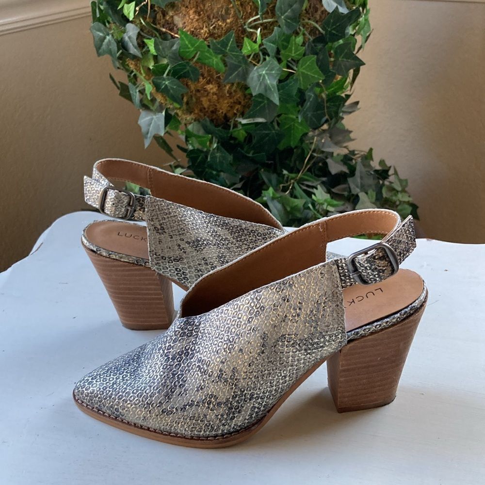 Lucky 🍀 Brand Aroyli Metallic Snake Skin Slingback Slip-On Shoes Size 6